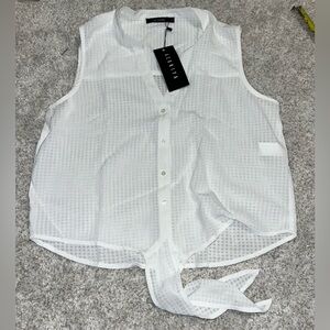 Aconiya White Top Size Large L  Women Buttons Front Tie V-Neck Tank
